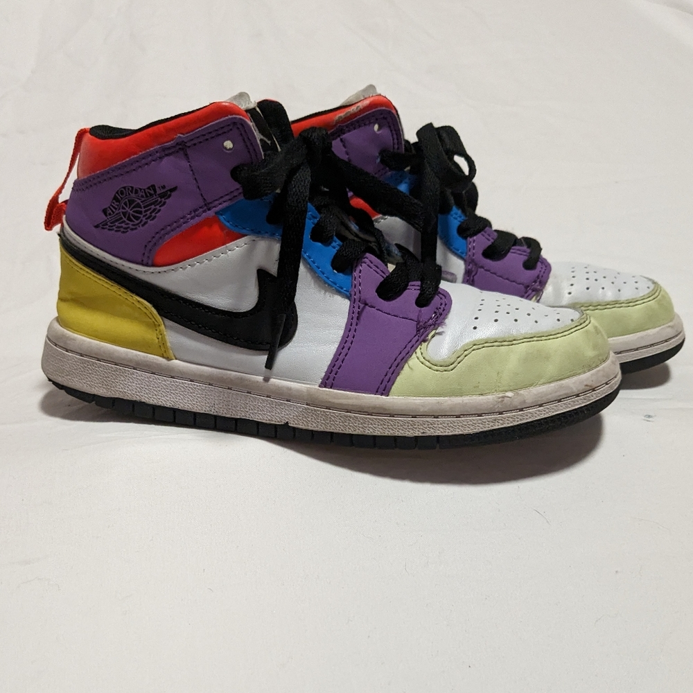Kids colorful Air Jordans, size 2.5